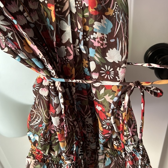 American Rag chiffon floral long tunic ruffled top has a separate long tie - L - Picture 8 of 14